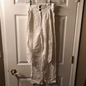 H&M White Linen Cinch-waist Trousers-SZ 0